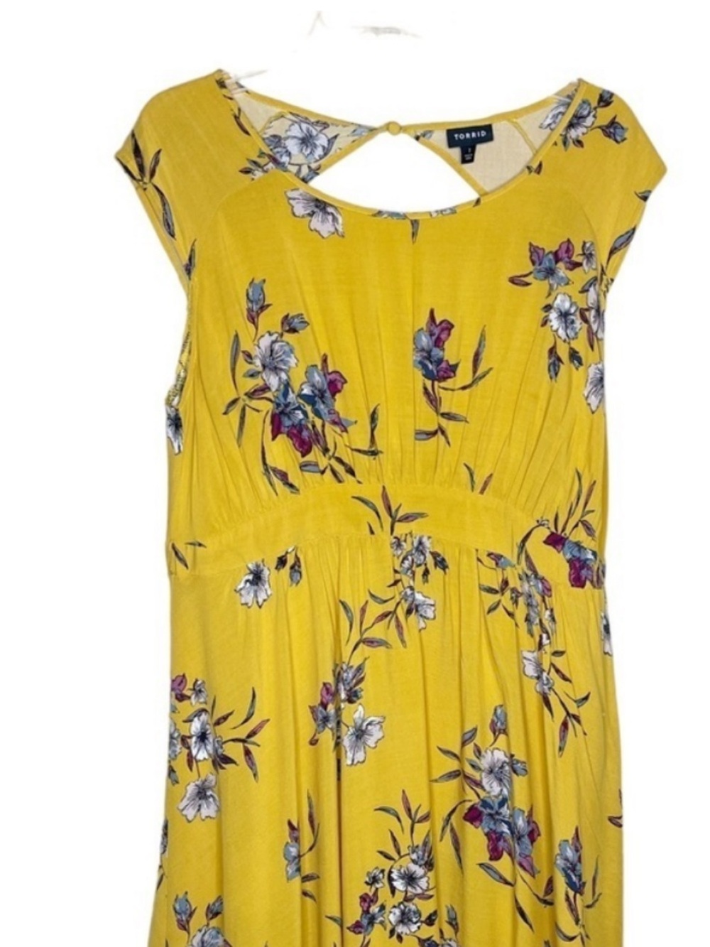 Torrid Yellow Floral Dress Size 0 Rayon Fit & Flare Keyhole Back